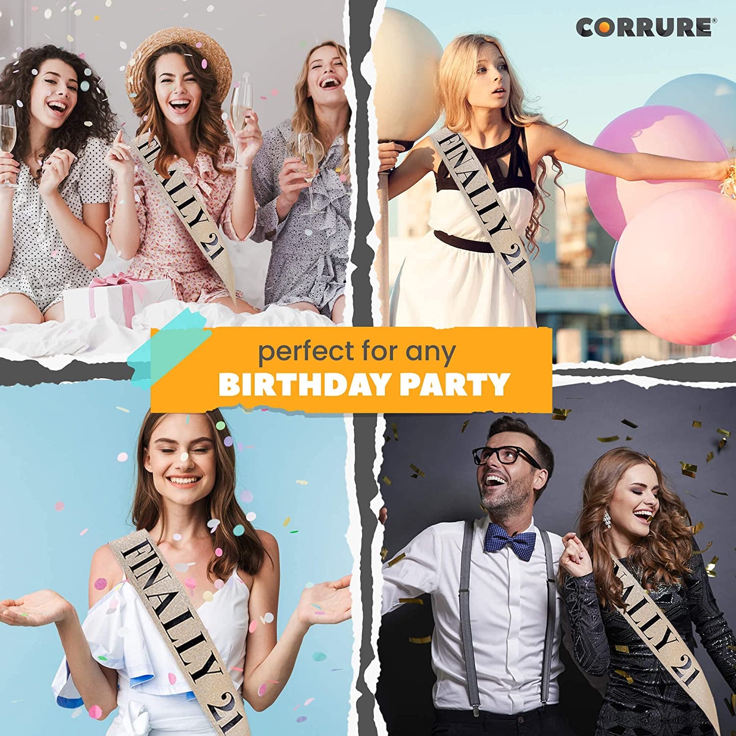 CORRURE 'Finally 21' Birthday Sash with Glitter - Gold Sash with Black Foil 21St Birthday Sash for Men and Women - Ideal Twenty One Sash Party Favors Supplies and Decorations for Your 21 Bday Party Apparel & Accessories > Clothing Accessories > Sashes Pego Brands General   