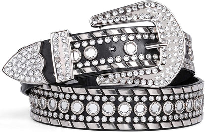 Rhinestone Belt for Men Women SUOSDEY Western Cowboy Cowgirl Bling Studded Leather Belt for Jeans Pants Apparel & Accessories > Clothing Accessories > Belts SUOSDEY 01-black XL: fits pants size 43”-46” 