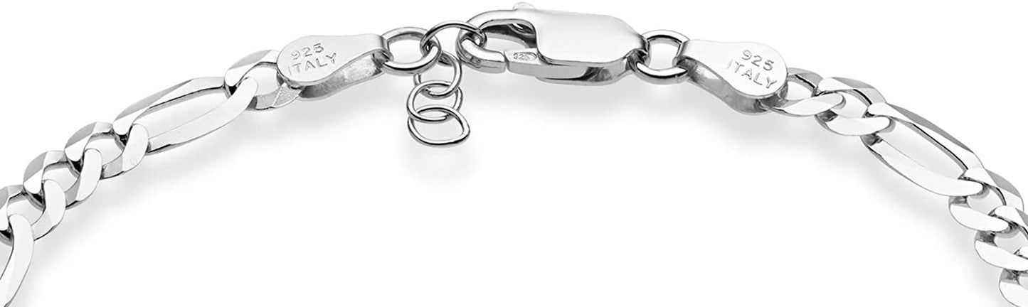 Miabella Solid 925 Sterling Silver Italian 5Mm Diamond-Cut Figaro Chain Bracelet for Women Men, Made in Italy Apparel & Accessories > Jewelry > Bracelets Miabella   