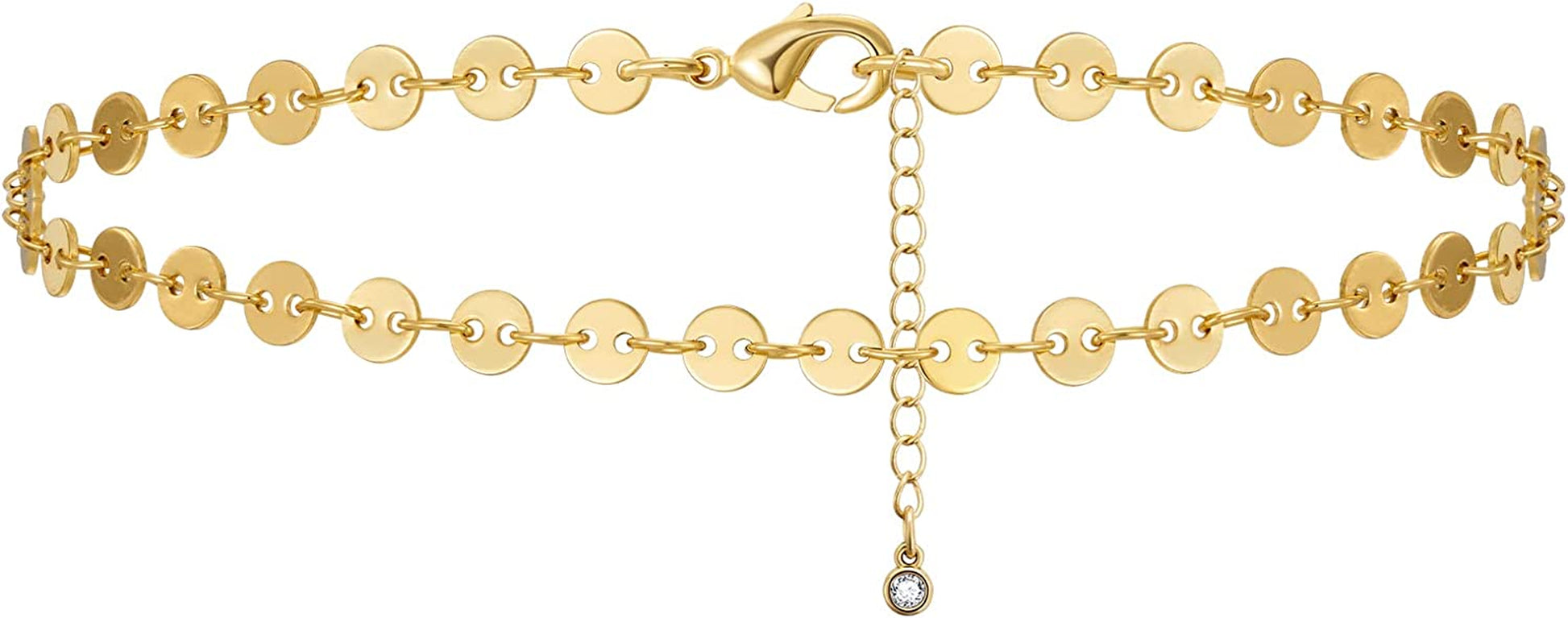 Kissyan Gold Ankle Bracelets for Women, Dainty 14K Gold Plated Anklets Cuban Link Chain Ankles Adjustable Snake Tennis Anklet Bracelet Tiny Beach Foot Jewelry Gifts for Women Girls Apparel & Accessories > Jewelry > Anklets KissYan Gold-sequin anklet  
