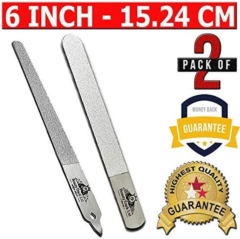 Beautytrack 6-Inch Diamond Deb Nail File, for Manicure, Pedicure, Grooming Foot Skin, Podiatric Foot Care Instruments, Stainless Steel (Pack of 2, 2021 Stock), Pouch Health & Beauty > Personal Care > Foot Care BeautyTrack   