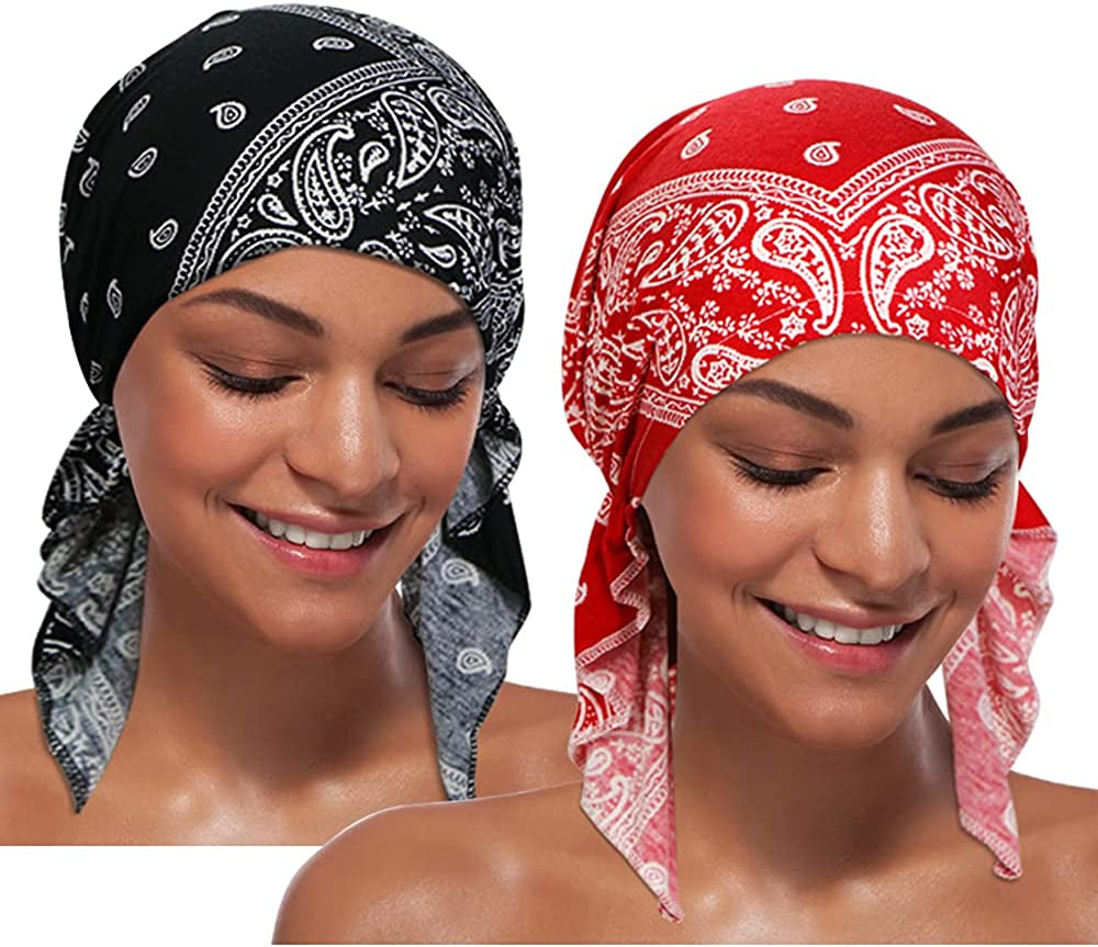 ASHILISIA 2 Pieces Women Chemo Hat Turban Beanie, Pre-Tied Headwraps Headwear Bandana for Hair Loss Apparel & Accessories > Clothing Accessories > Bandanas & Headties ASHILISIA B-bshi-2  