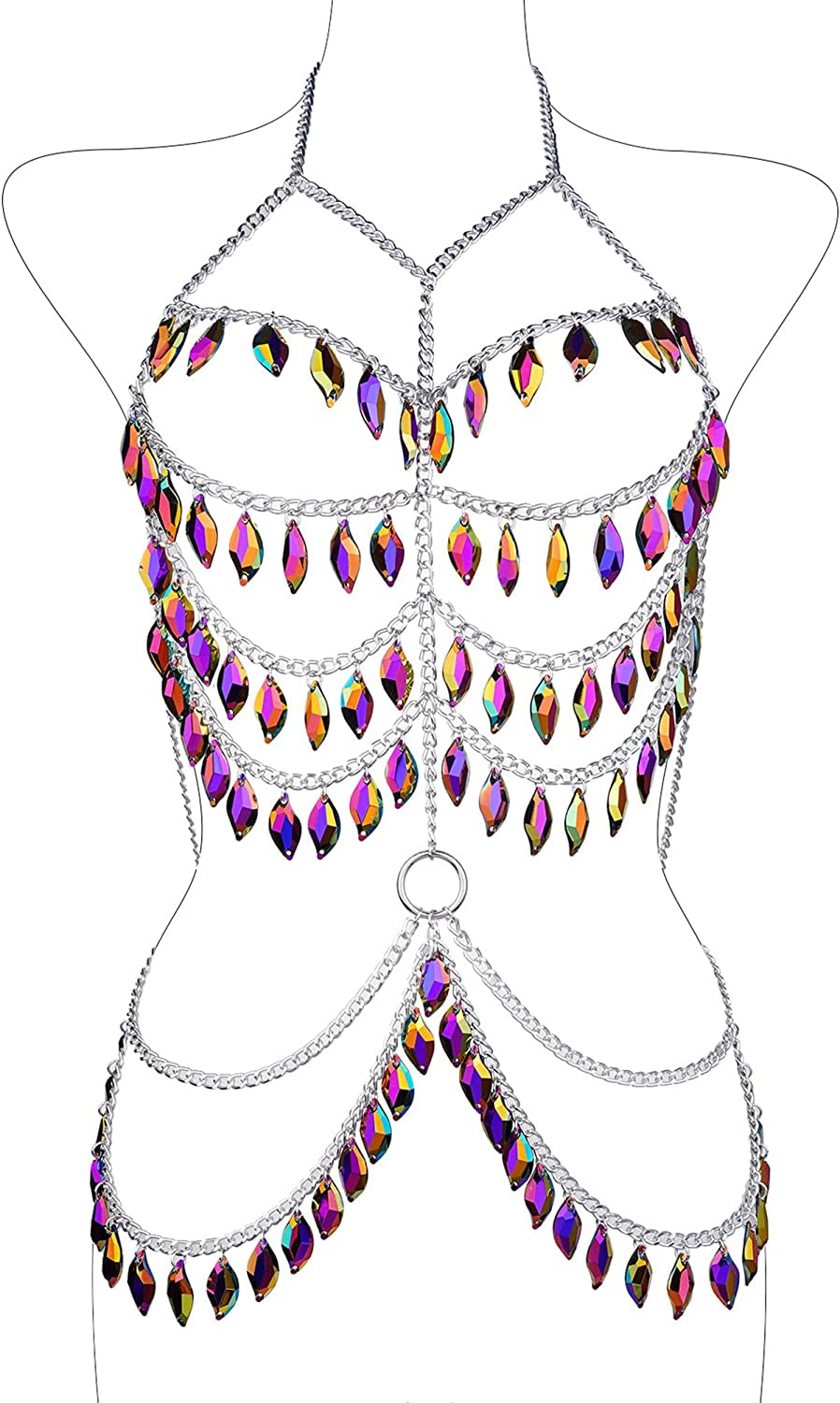 Ccbodily Body Chains Jewelry Accessories - Boho Crystal Tassel Bikini Set Beach Cosplay Bra Chain Body Jewelry for Women and Girls Apparel & Accessories > Jewelry > Body Jewelry CCbodily Style-13  