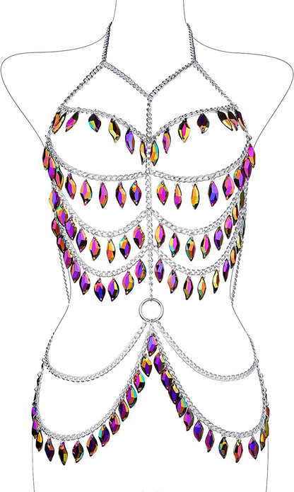Ccbodily Body Chains Jewelry Accessories - Boho Crystal Tassel Bikini Set Beach Cosplay Bra Chain Body Jewelry for Women and Girls Apparel & Accessories > Jewelry > Body Jewelry CCbodily Style-13  
