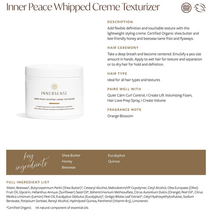 Innersense Organic Beauty - Natural Inner Peace Whipped Creme Texturizer | Non-Toxic, Cruelty-Free, Clean Haircare (3.4Oz) Health & Beauty > Personal Care > Hair Care INNERSENSE   