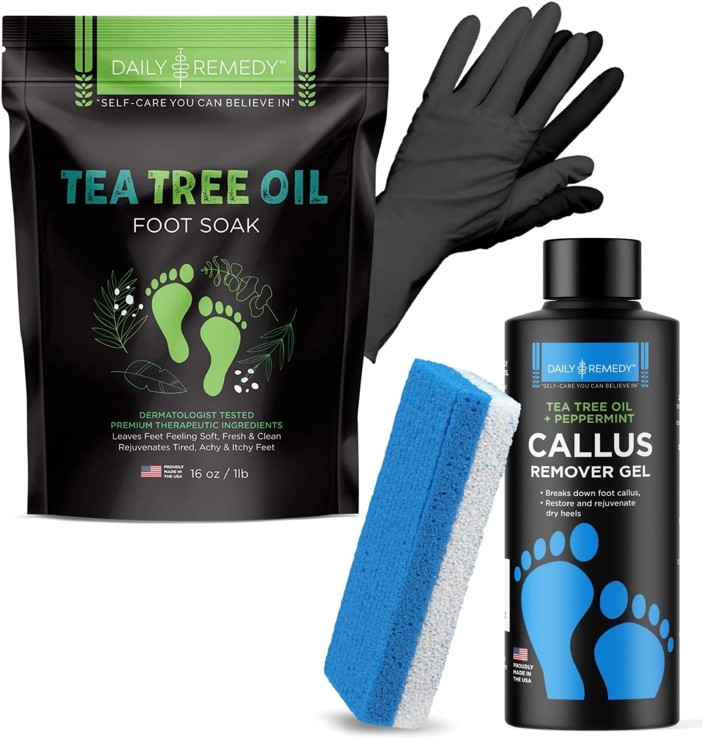 Daily Remedy Citrus Detox Callus Remover Gel & Pumice Stone for Feet - Extra Strength Professional Scrubber, Remove Tough Calluses, Dead Skin, Dry Cracked Heels - Home Pedicure Products for Feet Health & Beauty > Personal Care > Foot Care DAILY REMEDY Gel + Pumice + Soak Tea Tree Oil 
