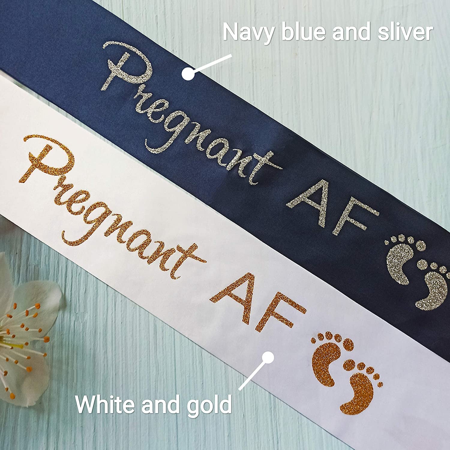Baby Shower Mom Sash, Pregnant AF Sash for Mommy to Be, Baby Gender Reveal Pregnancy Announcement Decorations, Pink or Blue Boy or Girl Sex Reveal Supplies, Future Mummy Gift, White Apparel & Accessories > Clothing Accessories > Sashes Magnusson's Garden   
