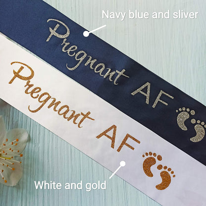 Baby Shower Mom Sash, Pregnant AF Sash for Mommy to Be, Baby Gender Reveal Pregnancy Announcement Decorations, Pink or Blue Boy or Girl Sex Reveal Supplies, Future Mummy Gift, White Apparel & Accessories > Clothing Accessories > Sashes Magnusson's Garden   
