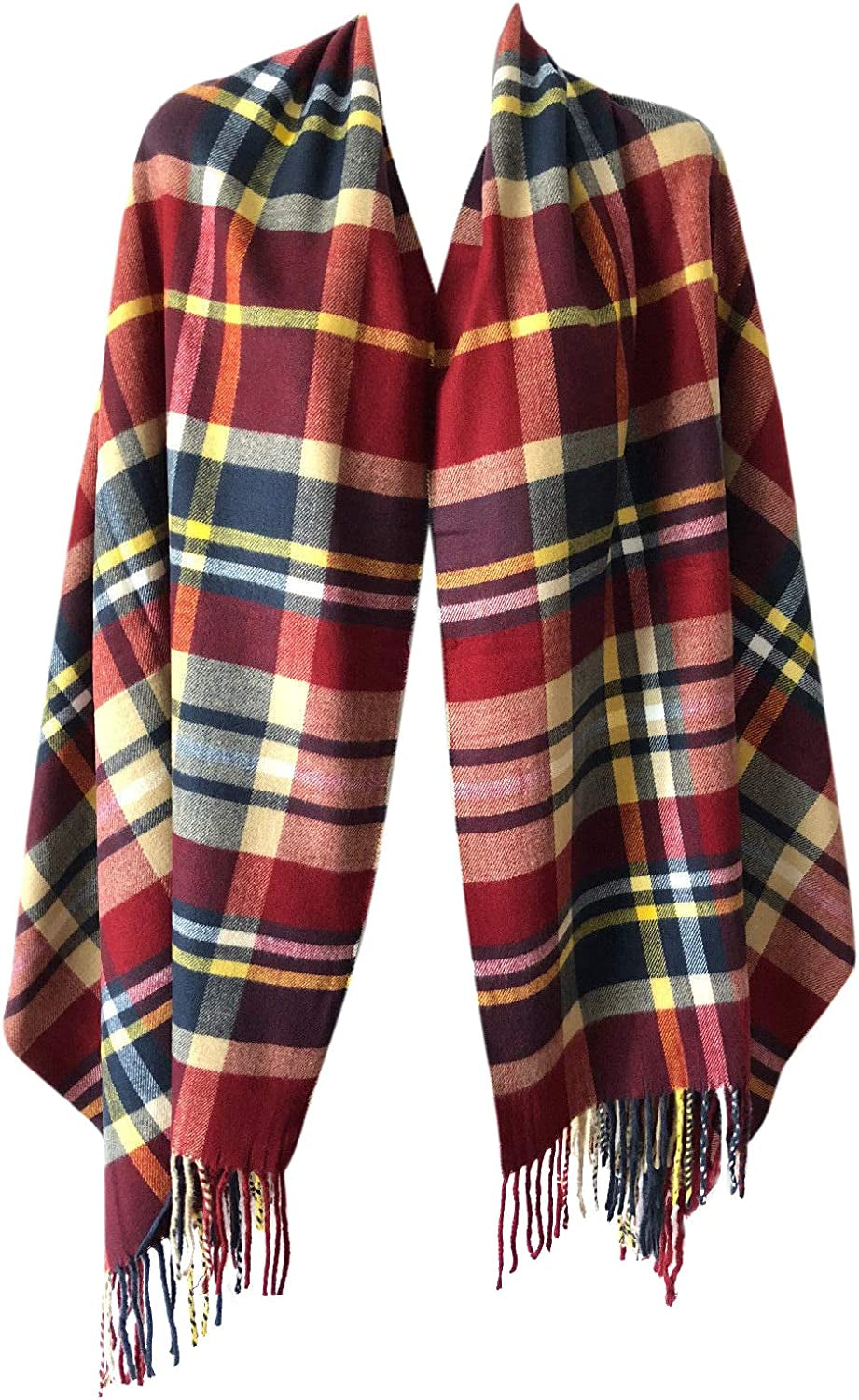 Women Oversized Scottish Clan Tartan Plaid Cashmere Feel Shawl Wrap Winter Scarf (Burgundy Multi Plaid) Apparel & Accessories > Clothing Accessories > Scarves & Shawls Valloowink   