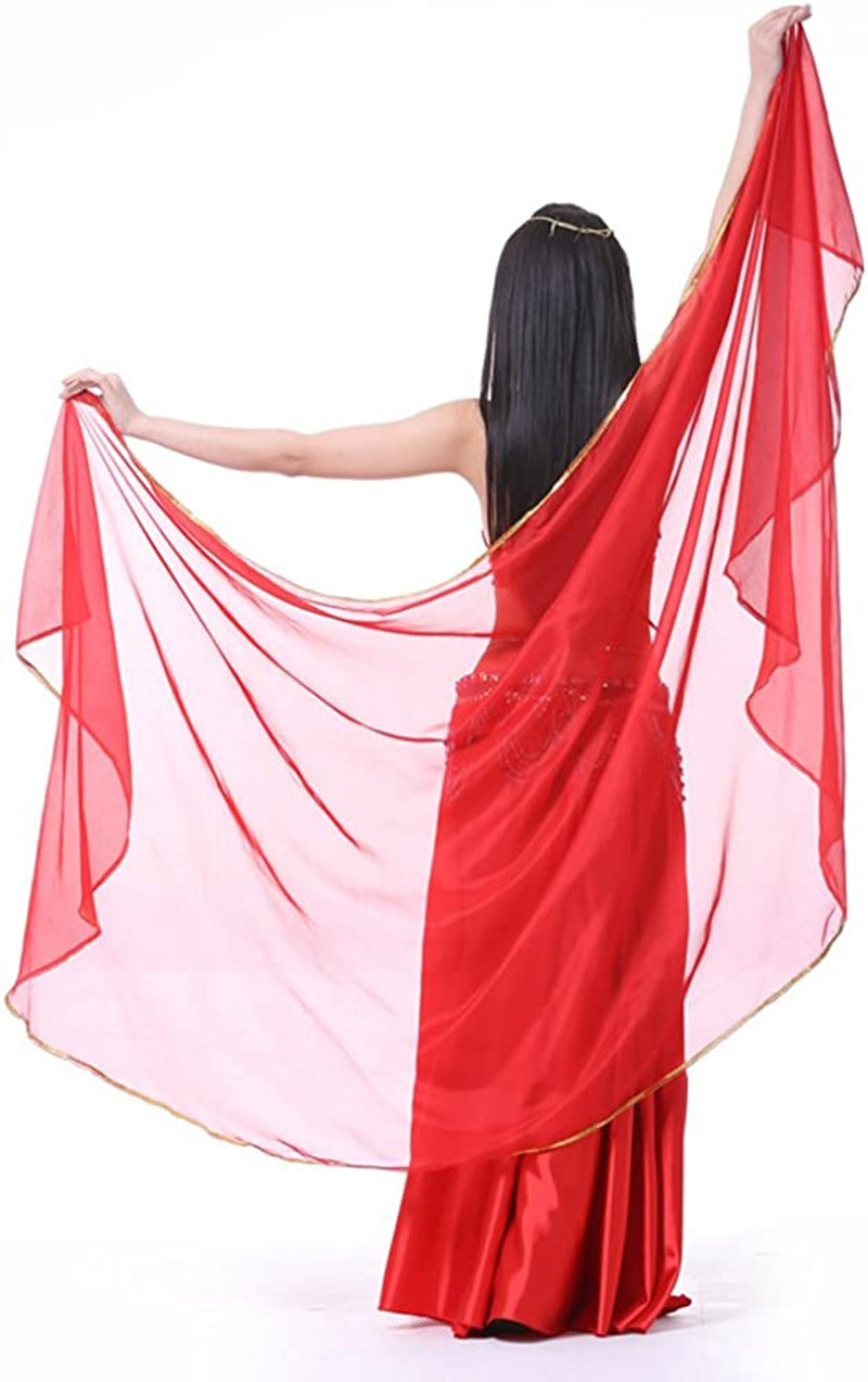Lightweight Semicircle Chiffon Hand Scarf Belly Dance Costume Outfit Hip Scarf Sequin Trim Shawls Veils Apparel & Accessories > Clothing Accessories > Scarves & Shawls SHOWYOU Red  