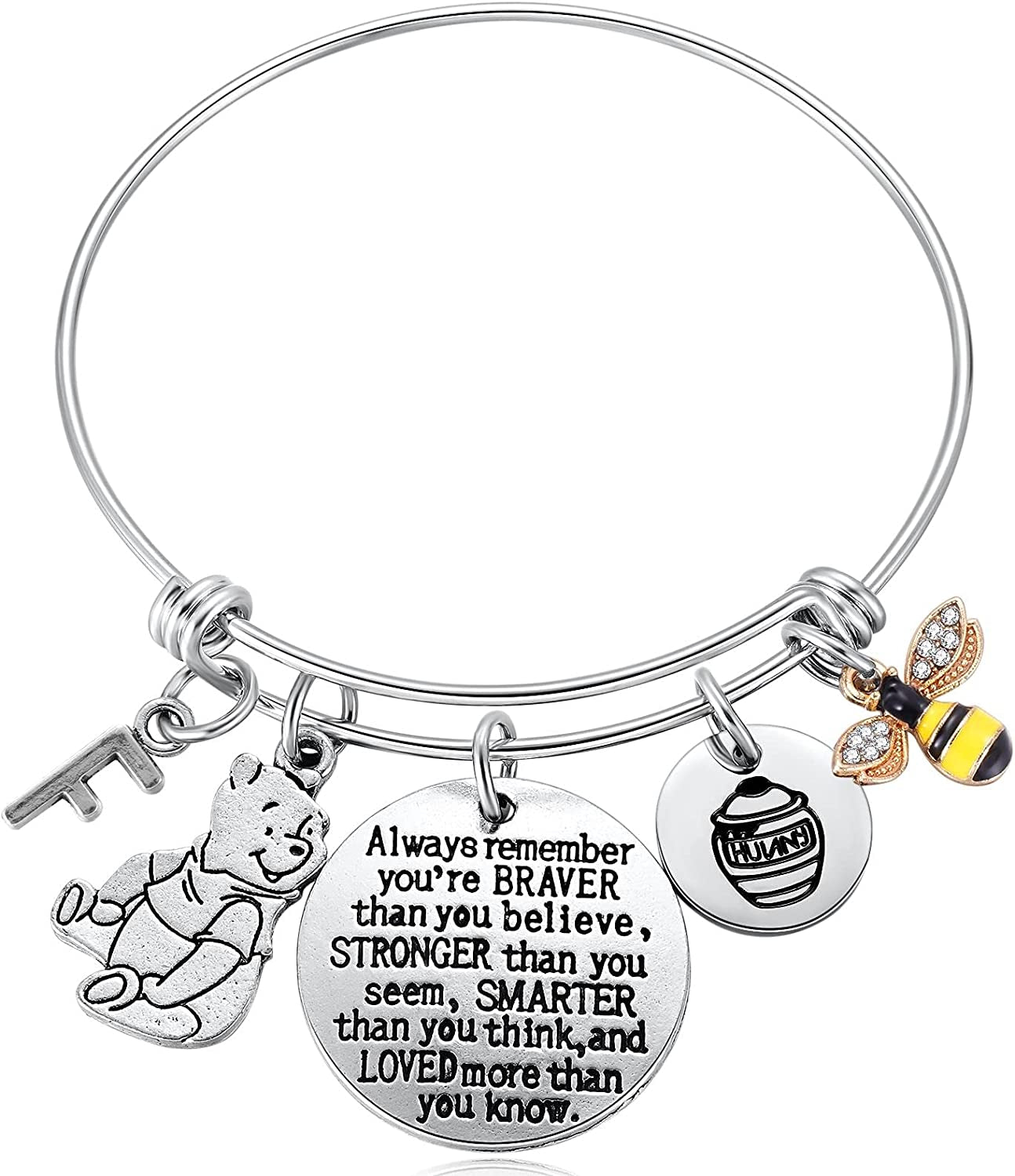 Inspired by Classic Gifts You Are Braver than You Believe, Bee, Hunny, Pooh Bear Charm Inspirational Jewelry for Women Girls Apparel & Accessories > Jewelry > Bracelets Kvekstio F  