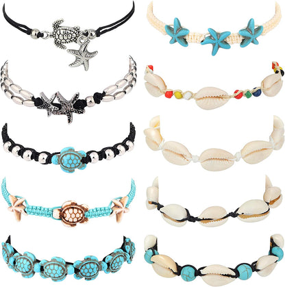LOYALLOOK 10PCS Shell Turtle Ankle Bracelets Handmade Boho Anklet Jewelry Adjustable Natural Cowrie Shell Beach Bead Anklet for Women Apparel & Accessories > Jewelry > Anklets LOYALLOOK   