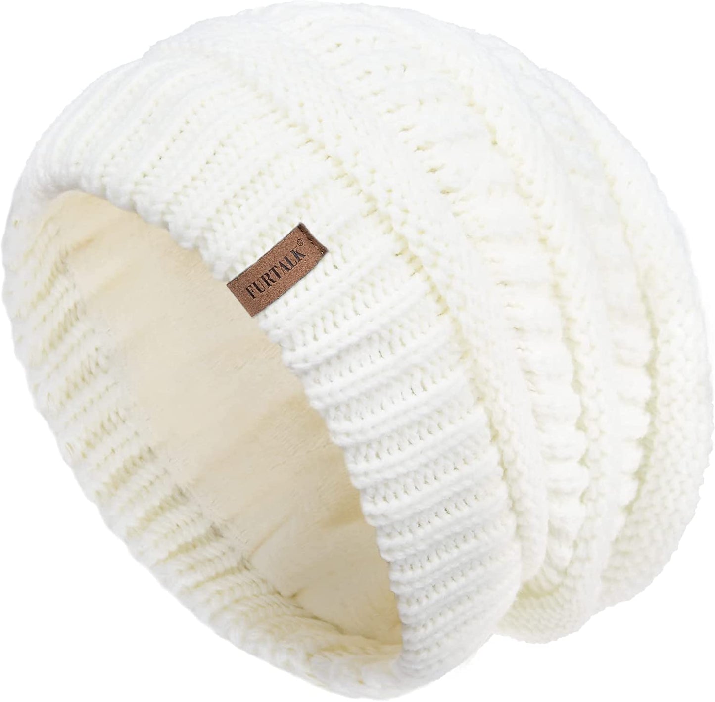 FURTALK Knit Beanie Hats for Women Men Fleece Lined Ski Skull Cap Slouchy Winter Hat Apparel & Accessories > Clothing Accessories > Hats KYLIE MAX White  