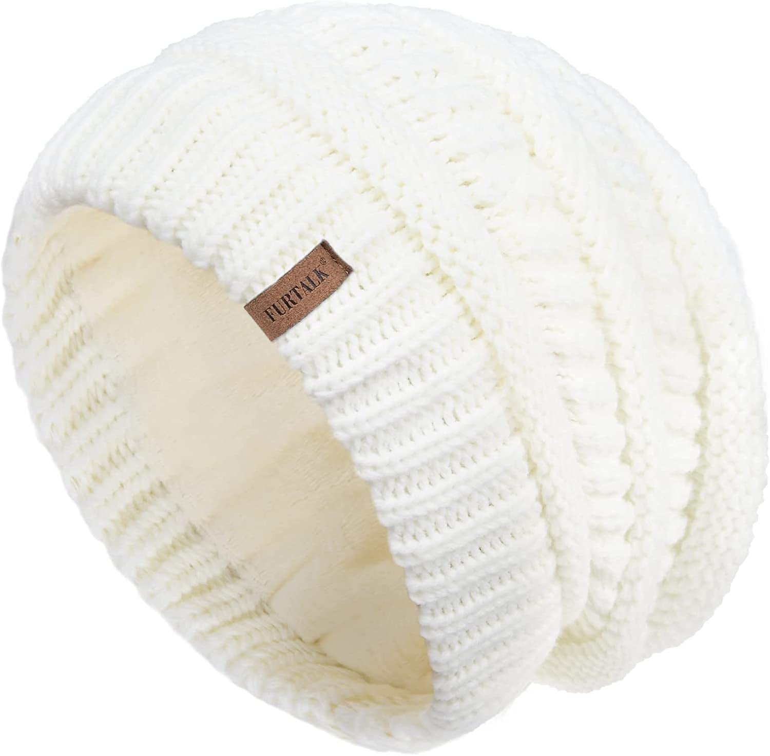 FURTALK Knit Beanie Hats for Women Men Fleece Lined Ski Skull Cap Slouchy Winter Hat Apparel & Accessories > Clothing Accessories > Hats KYLIE MAX White  