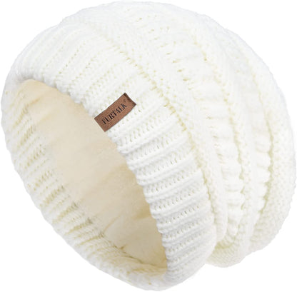 FURTALK Knit Beanie Hats for Women Men Fleece Lined Ski Skull Cap Slouchy Winter Hat Apparel & Accessories > Clothing Accessories > Hats KYLIE MAX White  