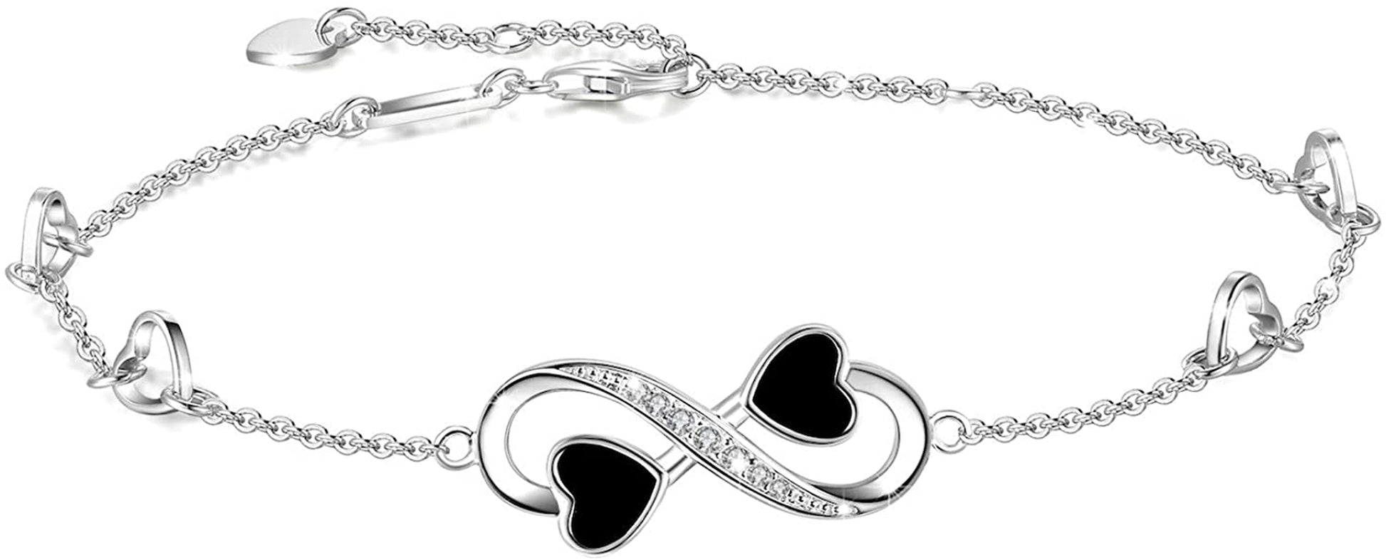 Infinity Ankle Bracelet for Women, 925 Sterling Silver Charm Adjustable Anklet, Large Bracelet Fine Jewelry ♥ Mothers Day Gifts ♥ White Gold / Rose Gold Plated Apparel & Accessories > Jewelry > Anklets PUPILLEMON infinity love anklet white gold  