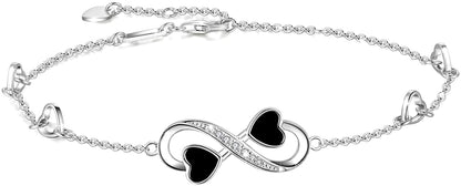 Infinity Ankle Bracelet for Women, 925 Sterling Silver Charm Adjustable Anklet, Large Bracelet Fine Jewelry ♥ Mothers Day Gifts ♥ White Gold / Rose Gold Plated Apparel & Accessories > Jewelry > Anklets PUPILLEMON infinity love anklet white gold  