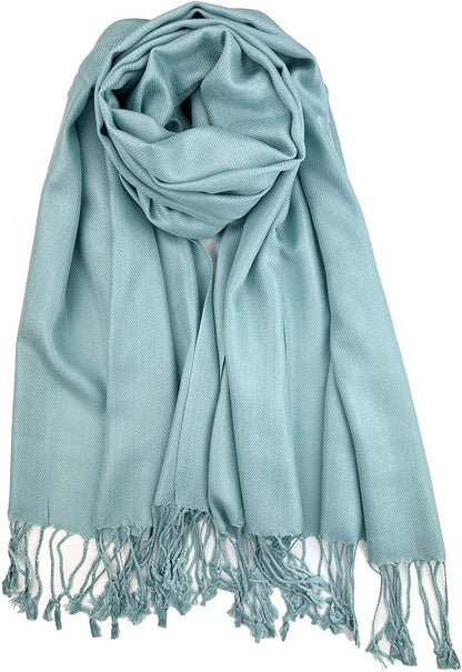 Plum Feathers Premium Solid Color and Metallic Fashion Scarf, Womens Pashmina Shawl Wrap with Fringes Apparel & Accessories > Clothing Accessories > Scarves & Shawls Plum Feathers Pale Teal  
