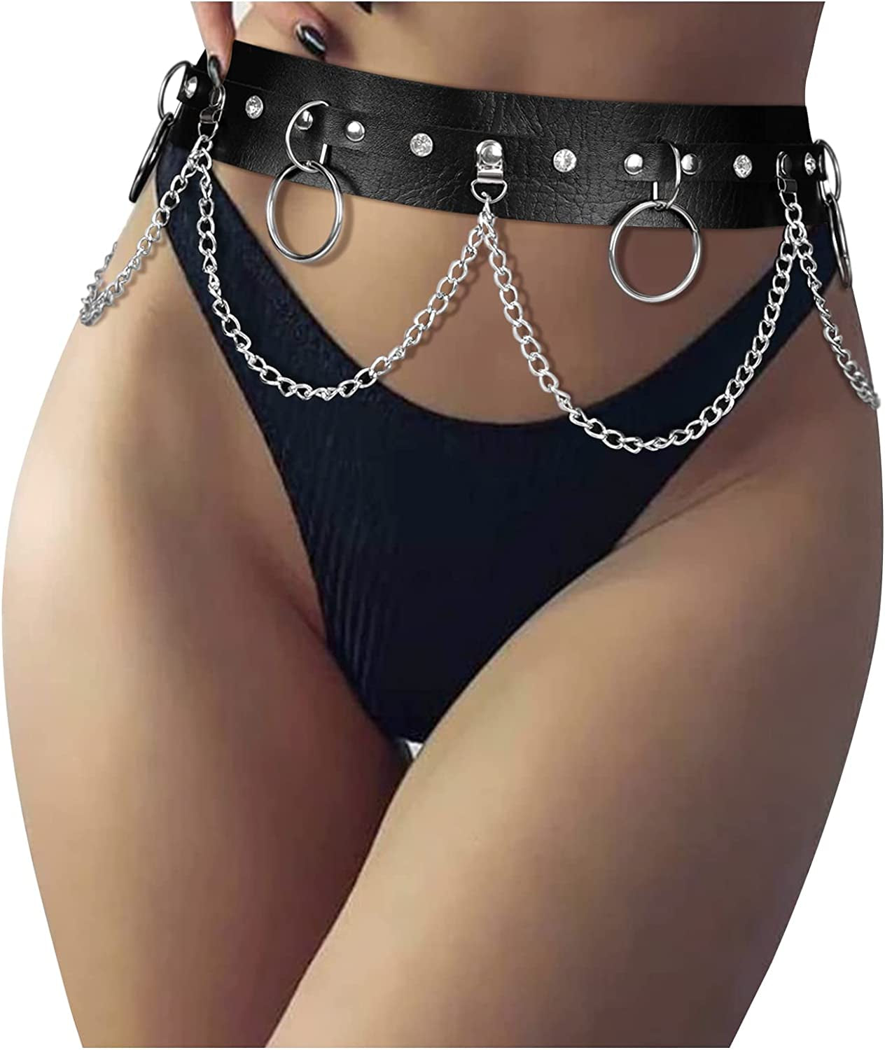 Punk Waist Chain Belt Leather Body Belly Chain Rave Festival Sexy Gothic Jewelry Accessories for Women Girls Apparel & Accessories > Jewelry > Body Jewelry WHIPPY 2-black 100cm 