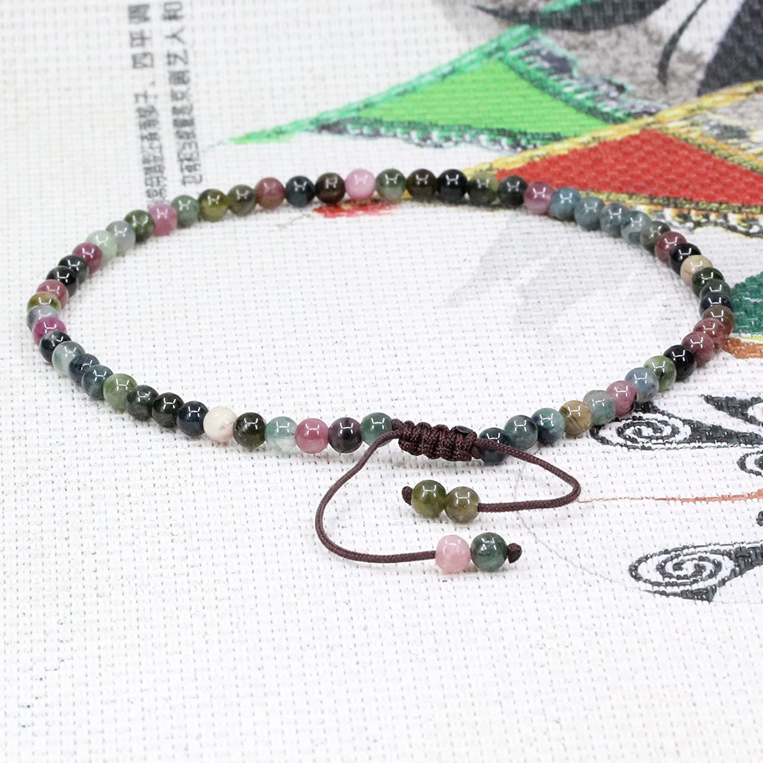 Keleny Natural Gemstone 4Mm round Bead Charm Stretch Anklet for Women Brown Rope Adjustable 8.6-11 Inch Apparel & Accessories > Jewelry > Anklets Kelenystones   