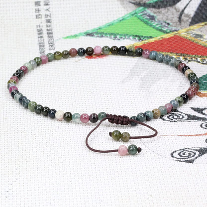 Keleny Natural Gemstone 4Mm round Bead Charm Stretch Anklet for Women Brown Rope Adjustable 8.6-11 Inch Apparel & Accessories > Jewelry > Anklets Kelenystones   