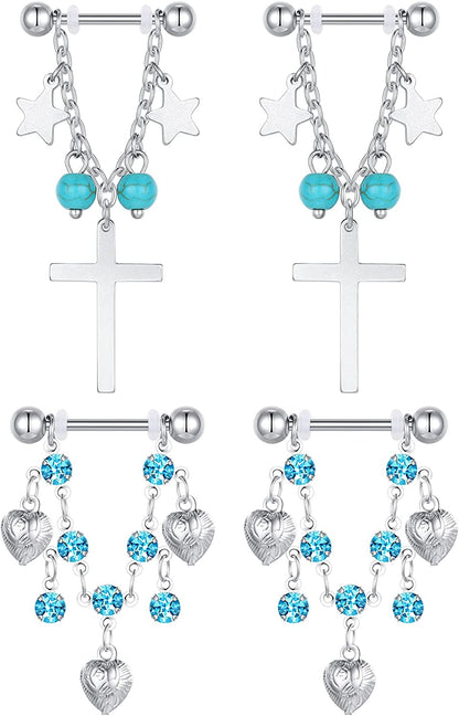 LAURITAMI Nipple Rings for Women Nipple Piercing Jewelry 14G Nipple Rings Surgical Steel Nipple Jewelry Straight Barbell Tongue Rings for Women CZ Nipplering Piercing Jewelry Set Apparel & Accessories > Jewelry > Body Jewelry LAURITAMI K -silver  