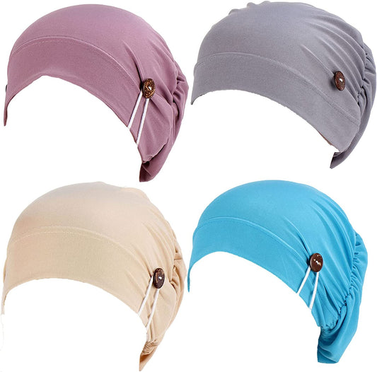 Qianmome 2-4 Pack Beanie with Button for Women Men Nurse,Working Hat,Chemo Caps for Cancer Patients Apparel & Accessories > Clothing Accessories > Headwear Qianmome 1b04-purple&gray&khaki&blue  