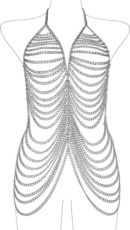 Ccbodily Body Chain Jewelry for Women - Fashion Boho Backless Full Body Chain Belly Chain Jewelry Set for Costume Party Apparel & Accessories > Jewelry > Body Jewelry CCbodily Style-4-Silver  