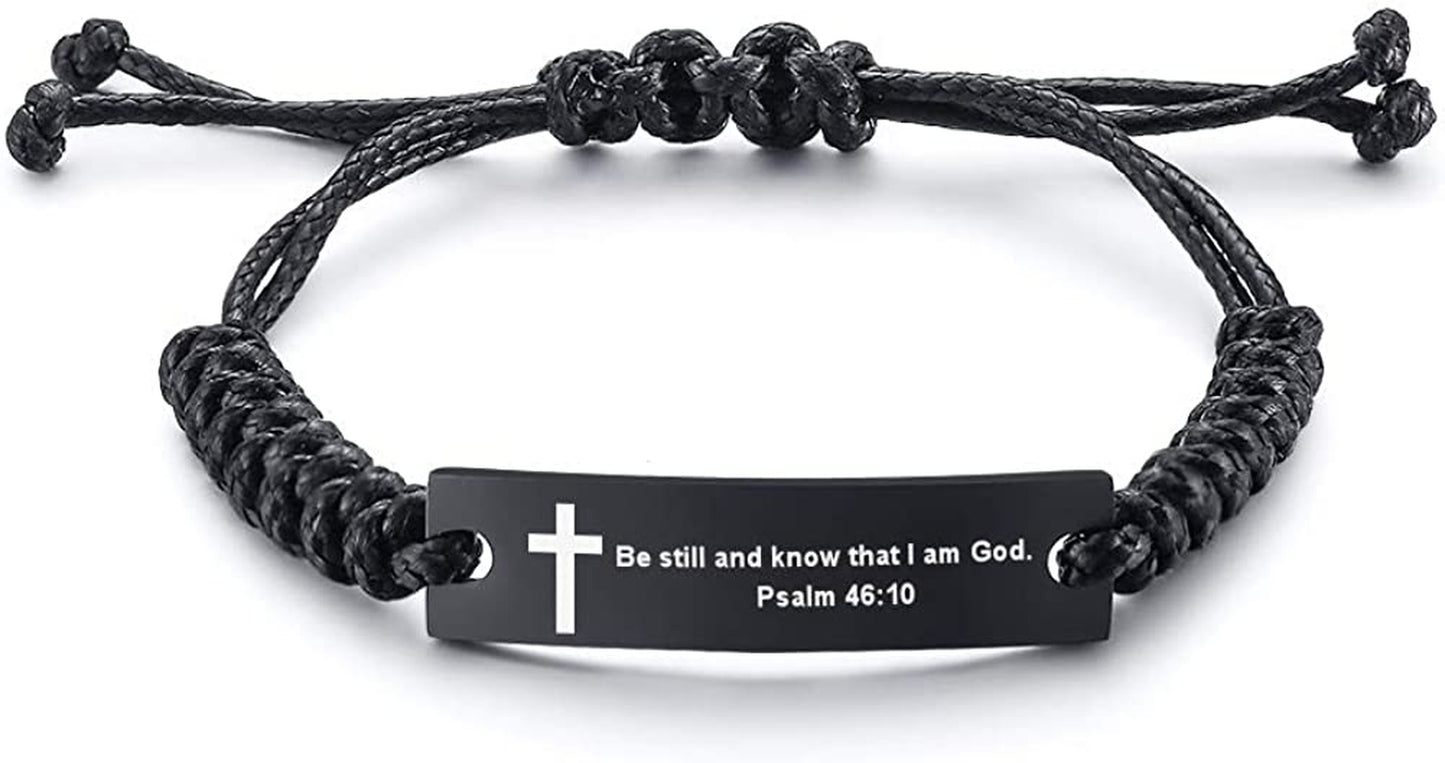 Personalized Unisex Religious Bible Verse Scripture Quotes Bracelet Faith Christian Adjustable Cord Stainless Steel Encourage Inspirational ID Bracelets for Men Women, Christmas Gift Customized Apparel & Accessories > Jewelry > Bracelets Mealguet Be still and know that I am God. Psalm 46:10  