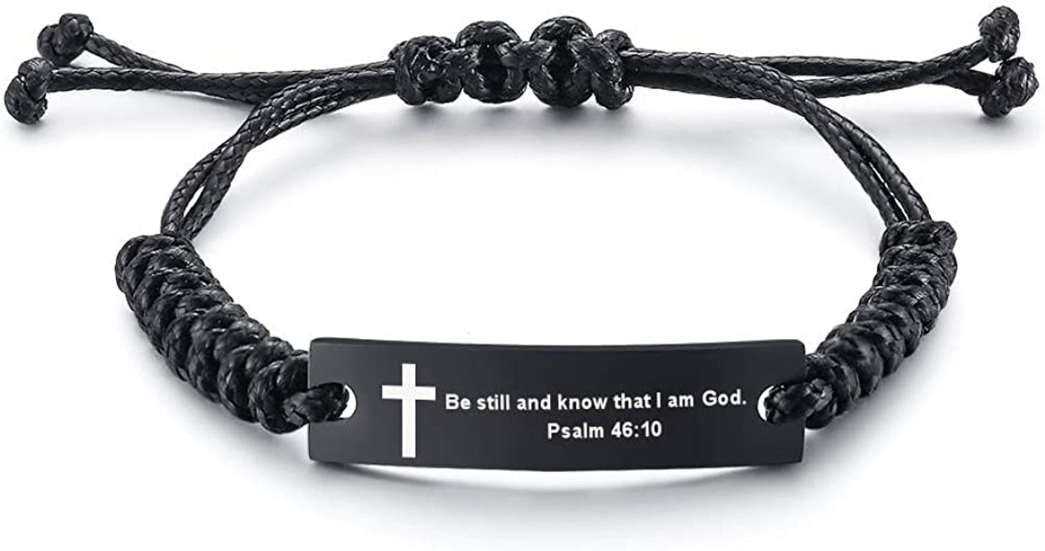 Personalized Unisex Religious Bible Verse Scripture Quotes Bracelet Faith Christian Adjustable Cord Stainless Steel Encourage Inspirational ID Bracelets for Men Women, Christmas Gift Customized Apparel & Accessories > Jewelry > Bracelets Mealguet Be still and know that I am God. Psalm 46:10  