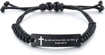 Personalized Unisex Religious Bible Verse Scripture Quotes Bracelet Faith Christian Adjustable Cord Stainless Steel Encourage Inspirational ID Bracelets for Men Women, Christmas Gift Customized Apparel & Accessories > Jewelry > Bracelets Mealguet Be still and know that I am God. Psalm 46:10  