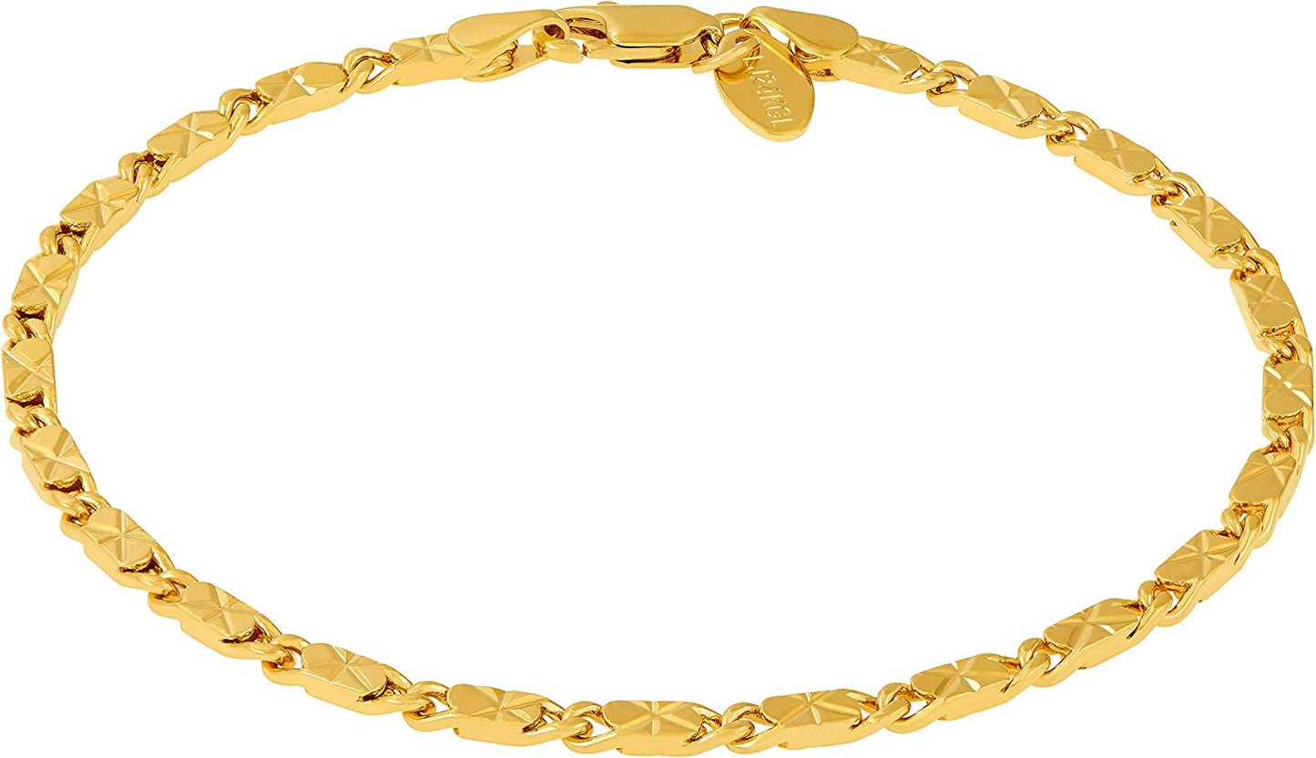LIFETIME JEWELRY 4Mm Diamond Cut Star Flat Link Chain Anklet 24K Gold Plated Apparel & Accessories > Jewelry > Anklets Lifetime Products Group Gold 9.0 Inches 