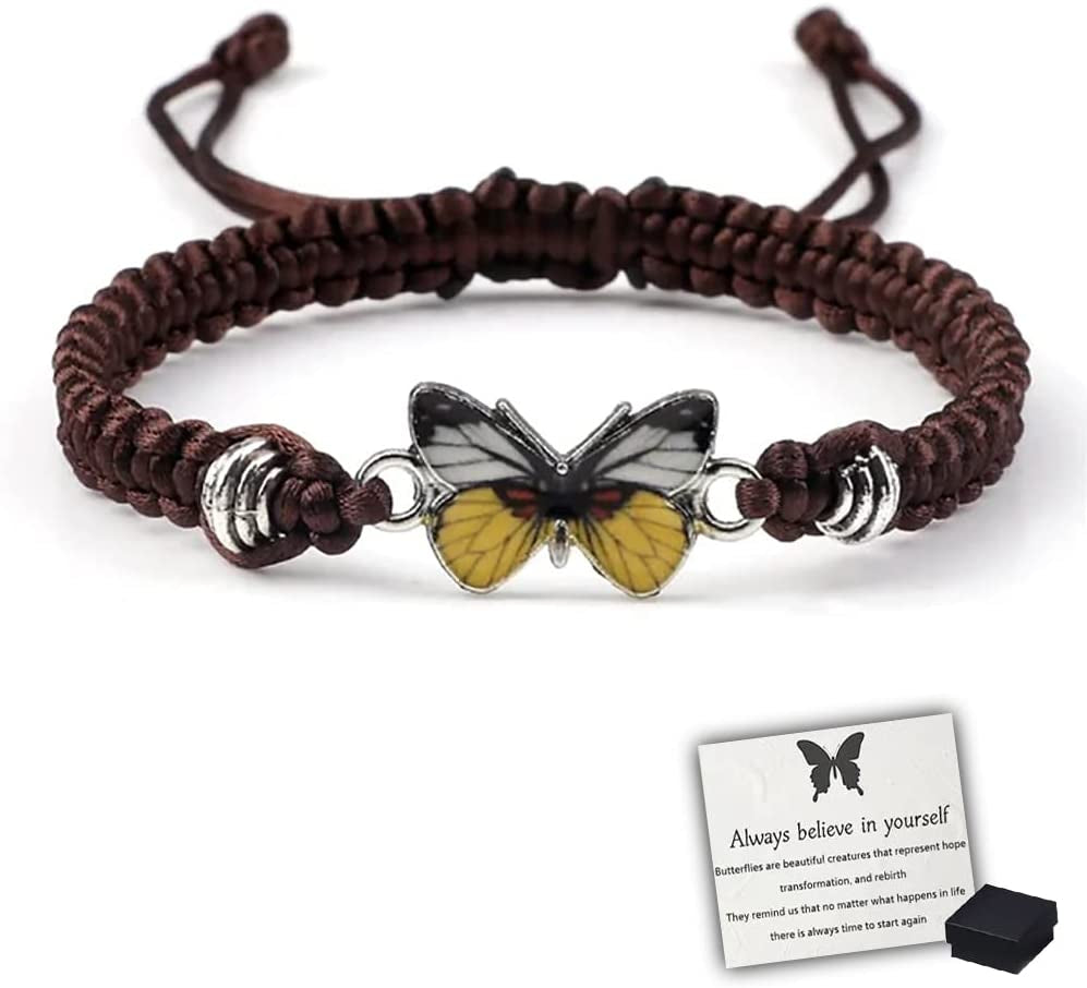 Butterfly Charm Bracelet, Adjustable Hand Woven Bracelets, Cute Butterfly Charm Bracelets, Bracelet Suitable for Family Butterfly Jewelry (Silver) Apparel & Accessories > Jewelry > Bracelets KKLM Brown E  