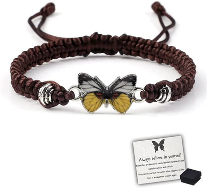 Butterfly Charm Bracelet, Adjustable Hand Woven Bracelets, Cute Butterfly Charm Bracelets, Bracelet Suitable for Family Butterfly Jewelry (Silver) Apparel & Accessories > Jewelry > Bracelets KKLM Brown E  