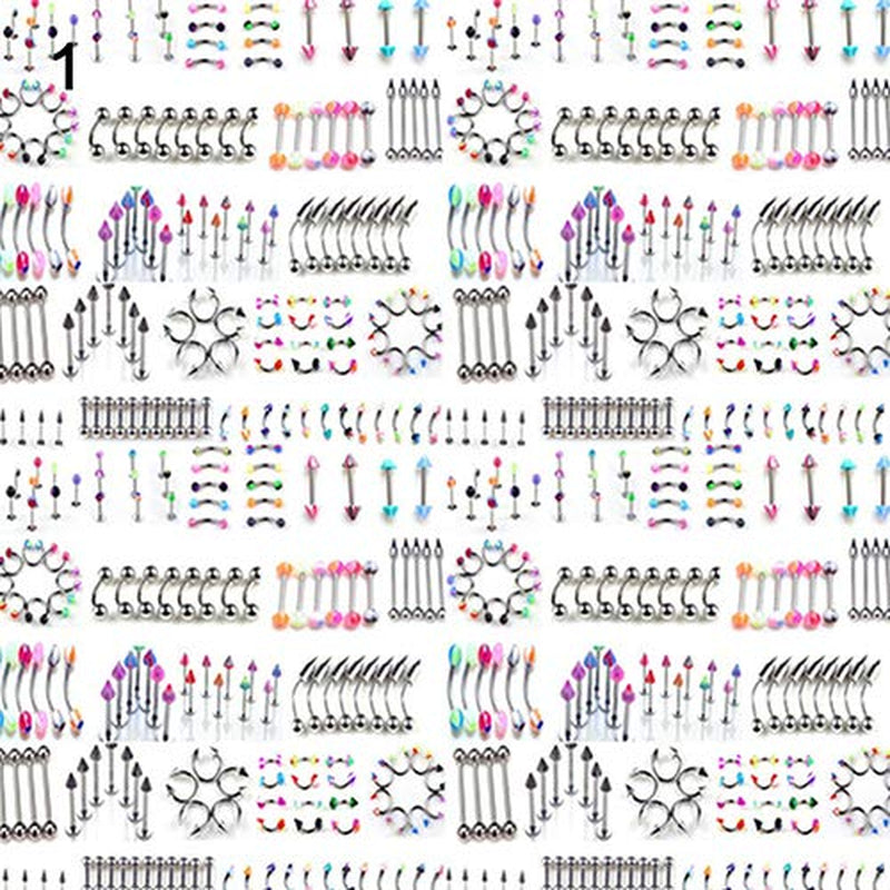 Baost 1 Set Fashion Unisex Multicolor Body Piercing Jewelry Set Stainless Steel Nose Rings Hoop Nose Stud Eyebrow Jewelry Belly Tongue Bar Ring 105Pcs Mixed Random Style Apparel & Accessories > Jewelry > Rings BaoST 105pcs Mixed Random Style  