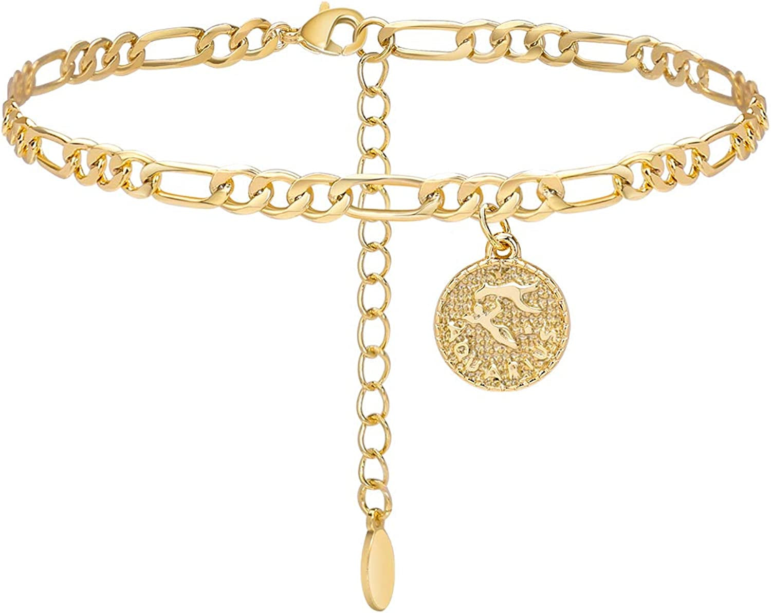 Lcherry Gold Plated Anklets for Women Dainty Zodiac Constellation Anklet Zodiac Sign Disc Ankle Bracelet 14K Real Gold Plated Anklets for Women Apparel & Accessories > Jewelry > Anklets Lcherry Aquarius  