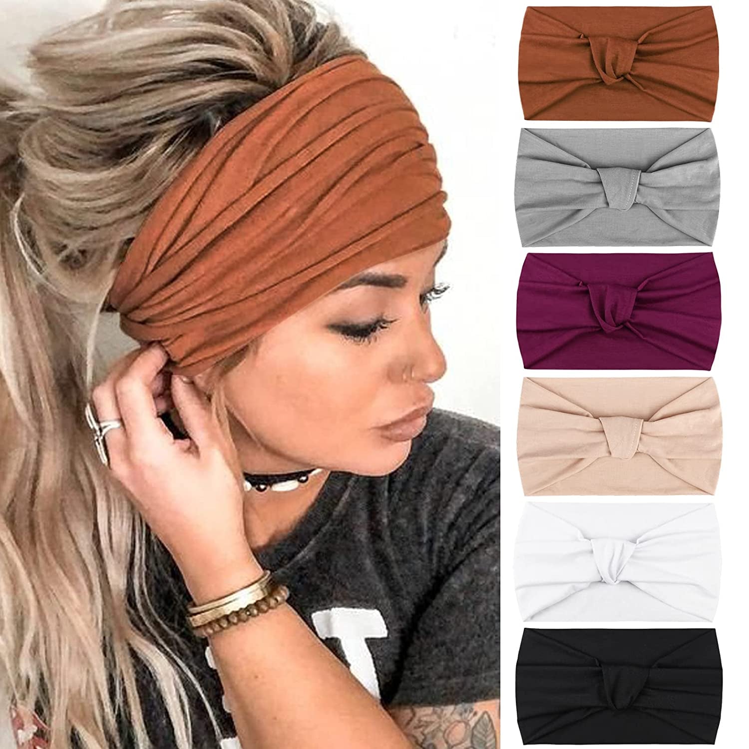 DRESHOW Twist Bow Wire Headbands Vintage Head Wrap Rabbit Ear Wired Hairbands Hair Holder Hair Accessory for Women and Girls 6 Pack Apparel & Accessories > Clothing Accessories > Bandanas & Headties DRESHOW 01 6 Pack B: Wide Knotted Headband  