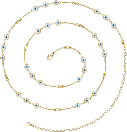 Kissyan Bikini Body Chains for Women, 14K Gold Adjustable Sexy Waist Chain Summer Beach Colorful Cuban Link Pearl Evil Eyes Belly Chain Handmade Jewelry Apparel & Accessories > Jewelry > Body Jewelry KissYan Gold-evil eye chain  