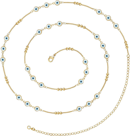 Kissyan Bikini Body Chains for Women, 14K Gold Adjustable Sexy Waist Chain Summer Beach Colorful Cuban Link Pearl Evil Eyes Belly Chain Handmade Jewelry Apparel & Accessories > Jewelry > Body Jewelry KissYan Gold-evil eye chain  
