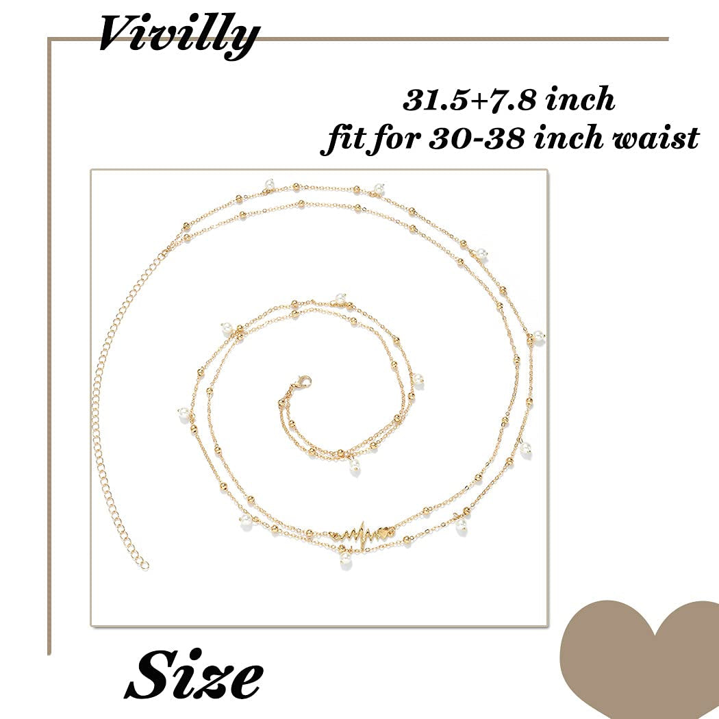 Vivilly Heart Belly Chain Gold Layered Waist Chain Beach Body Jewelry Accessories for Women and Girls (4. Bead and Pearl) Apparel & Accessories > Jewelry > Body Jewelry Vivilly   