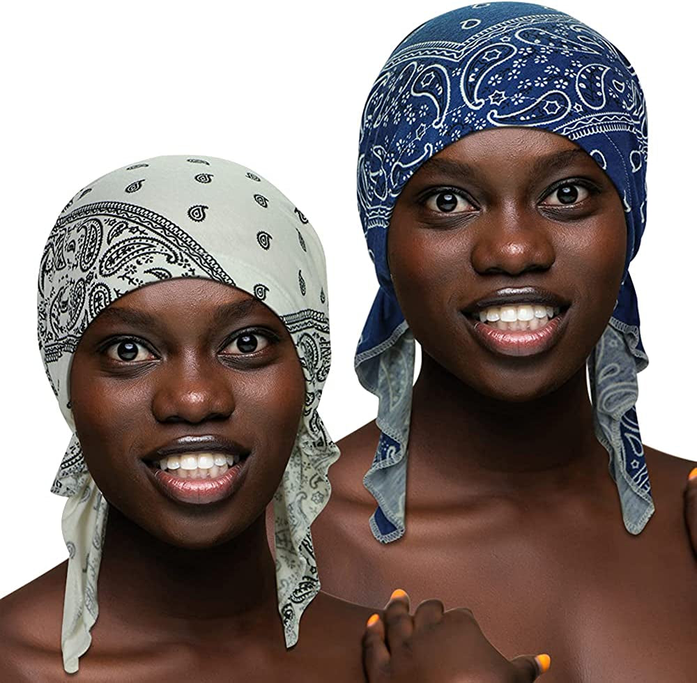 ASHILISIA 2 Pieces Women Chemo Hat Turban Beanie, Pre-Tied Headwraps Headwear Bandana for Hair Loss Apparel & Accessories > Clothing Accessories > Bandanas & Headties ASHILISIA   