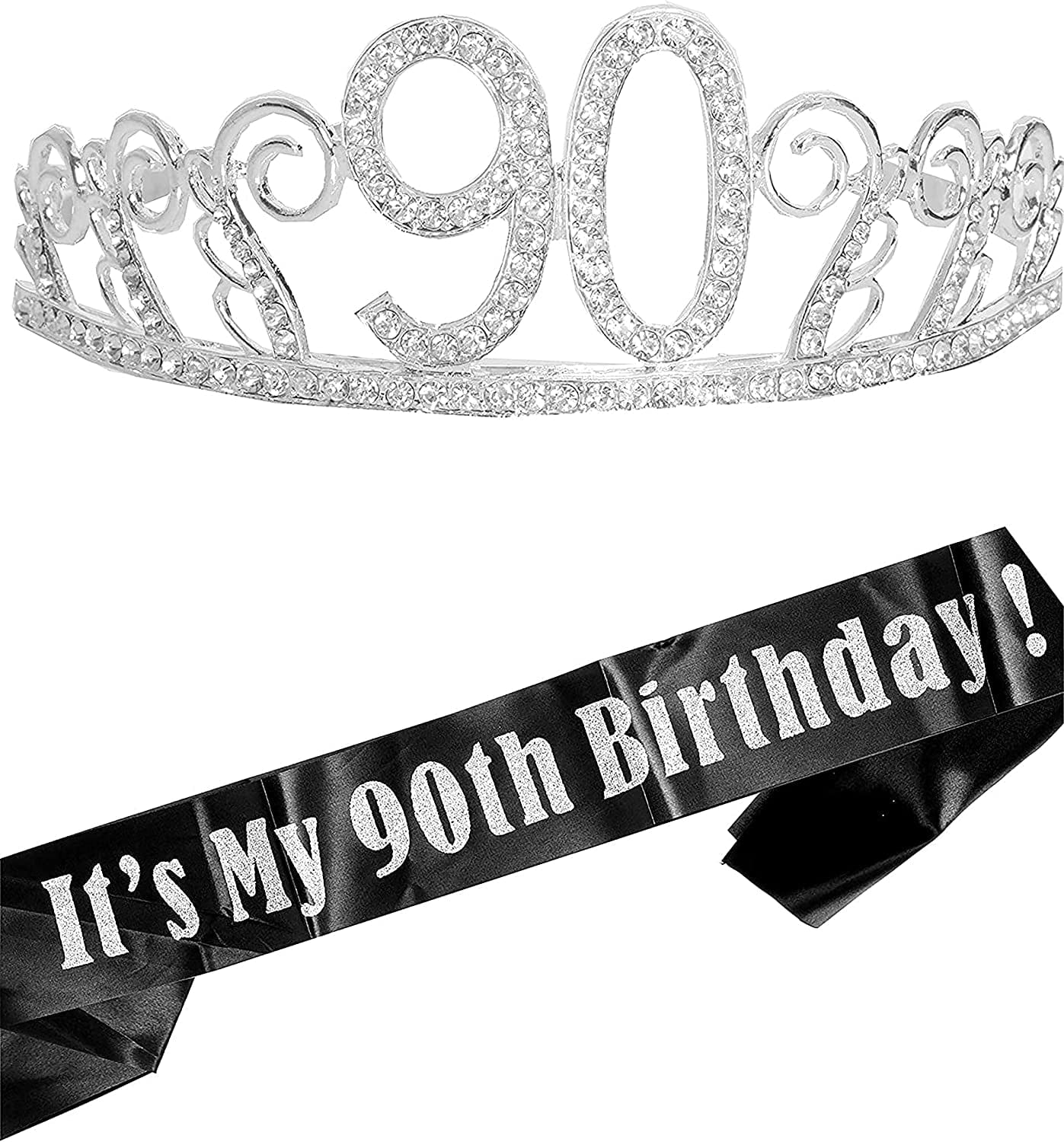 90Th Birthday Sash and Tiara for Women - Fabulous Glitter Sash + Waves Rhinestone Silver Premium Metal Tiara for Her, 90Th Birthday Gifts for 90 Celebration Apparel & Accessories > Clothing Accessories > Sashes MEANT2TOBE   