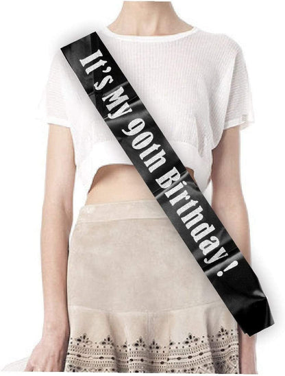 90Th Birthday Sash and Tiara for Women - Fabulous Glitter Sash + Waves Rhinestone Silver Premium Metal Tiara for Her, 90Th Birthday Gifts for 90 Celebration Apparel & Accessories > Clothing Accessories > Sashes MEANT2TOBE   