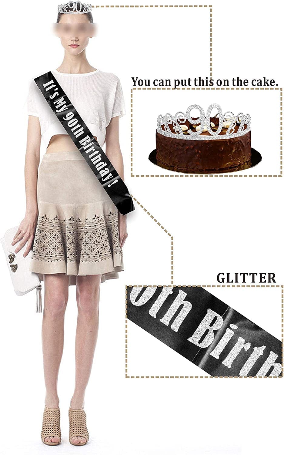 90Th Birthday Sash and Tiara for Women - Fabulous Glitter Sash + Waves Rhinestone Silver Premium Metal Tiara for Her, 90Th Birthday Gifts for 90 Celebration Apparel & Accessories > Clothing Accessories > Sashes MEANT2TOBE   