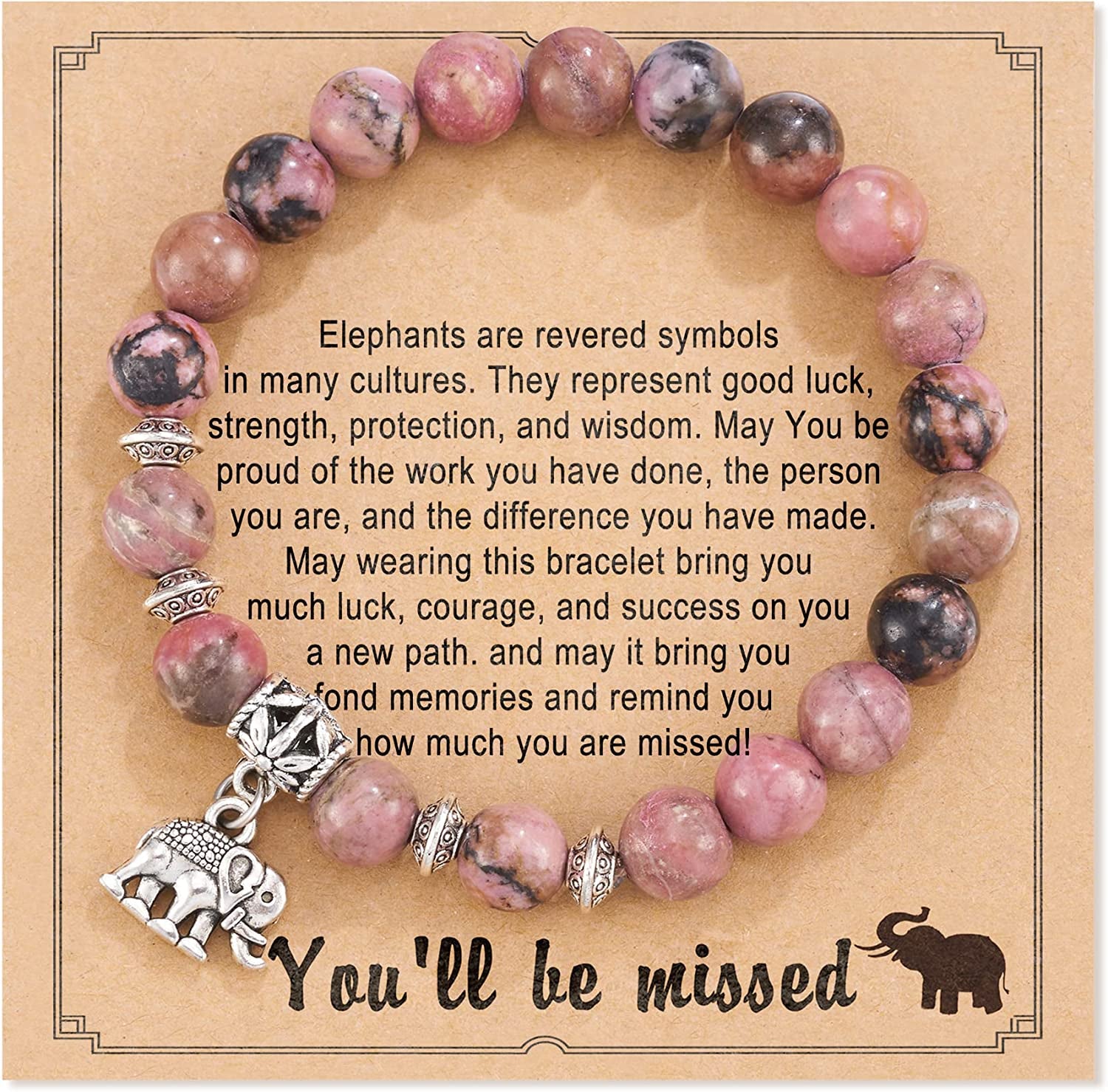 HGDEER Farewell Gifts, Natural Stone Lucky Elephant Bracelets Goodbye Retirement Gifts for Women Men Apparel & Accessories > Jewelry > Bracelets HGDEER Red  