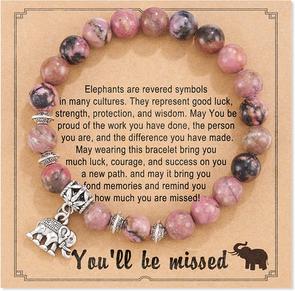 HGDEER Farewell Gifts, Natural Stone Lucky Elephant Bracelets Goodbye Retirement Gifts for Women Men Apparel & Accessories > Jewelry > Bracelets HGDEER Red  
