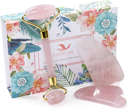 Gua Sha Facial Tools, Eliminates Wrinkles Massager Kit, Beauty Skin Care anti Aging, 100% Natural Rose Quartz Jade Roller, Face Neck Eyes Guasha Slimming & Firming Health & Beauty > Personal Care > Cosmetics > Cosmetic Tools > Skin Care Tools faincsal   