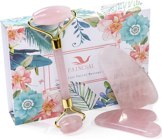 Gua Sha Facial Tools, Eliminates Wrinkles Massager Kit, Beauty Skin Care anti Aging, 100% Natural Rose Quartz Jade Roller, Face Neck Eyes Guasha Slimming & Firming Health & Beauty > Personal Care > Cosmetics > Cosmetic Tools > Skin Care Tools faincsal   