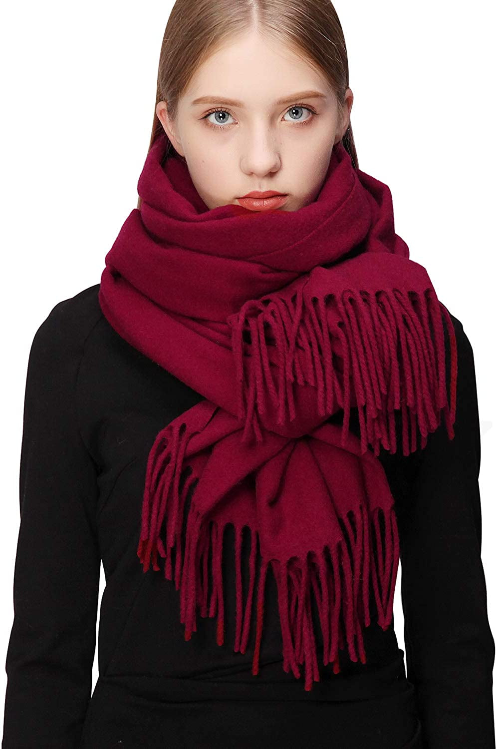 RIIQIICHY 100% Wool Scarf Pashmina Shawls and Wraps for Women Cashmere Warm Winter More Thicker Soft Scarves Apparel & Accessories > Clothing Accessories > Scarves & Shawls RIIQIICHY Burgundy  