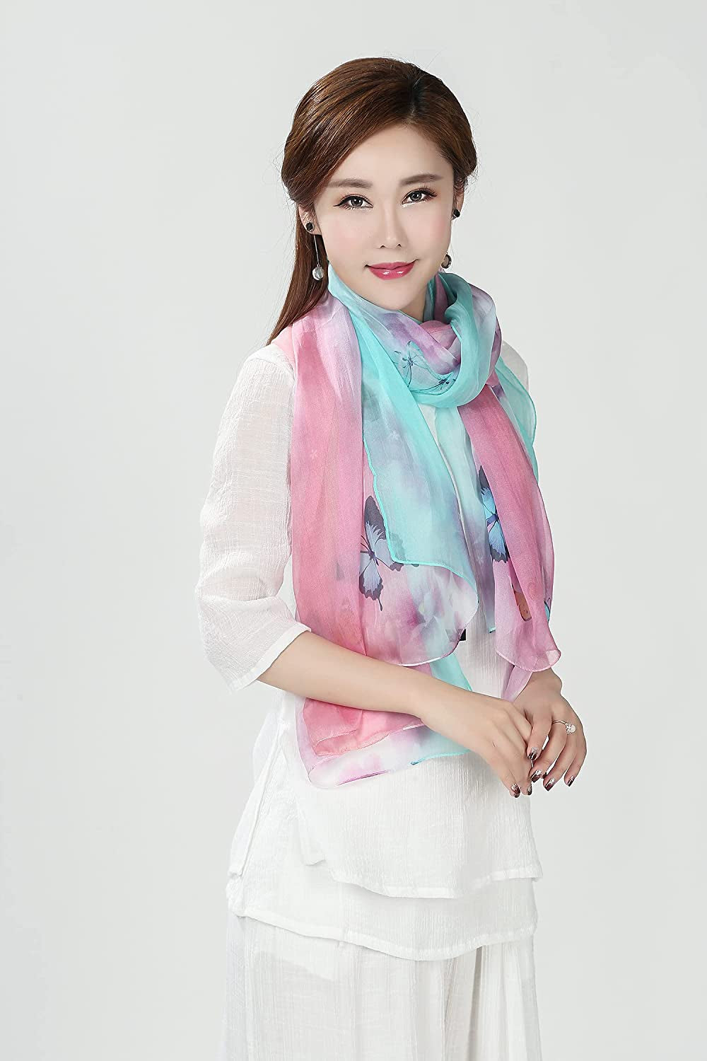 Women Fashion Silk Scarf Oblong Floral Oversize Soft Shawl Beach Wrap Apparel & Accessories > Clothing Accessories > Scarves & Shawls Just4Beauty   
